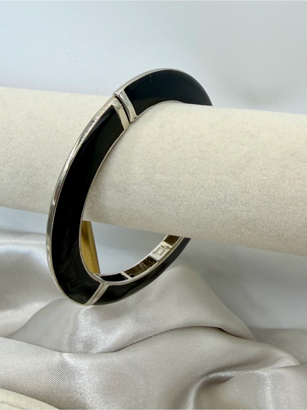 Vintage Kiam Family Black Enamel Silver Bangle